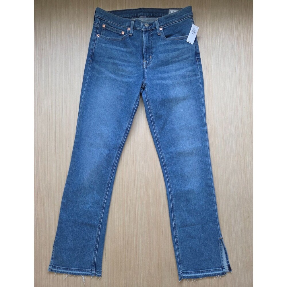 GAP Jeans Womens 6/28 Blue Vintage Slim Mid Rise Raw Hem Side Slit Normcore NEW